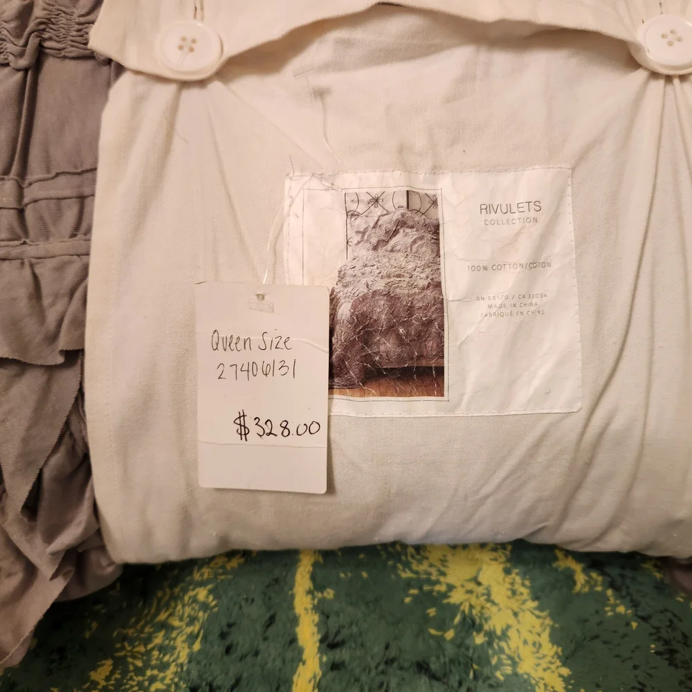 Anthropologie Rivulets Queen Quilt NWT Gray Bedding Ruffle Textured